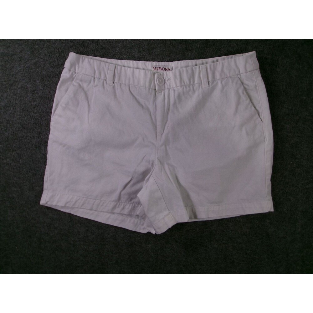 Merona Shorts Womens 10 White Cotton Chino Flat Front Pockets Casual Summer